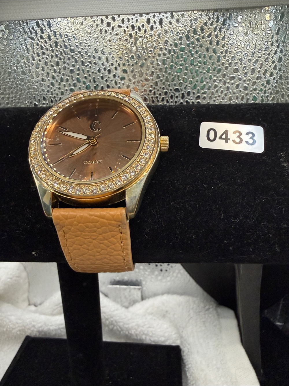 Charming Charlie Gold-Tone Watch with Brown Dial and Tan Leather Strap